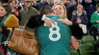 Ireland’s   CJ Stander embraces his wife, Jean-Marie,  at the Aviva Stadium in Dublin in November  2018. Photograph: Paul Faith/AFP