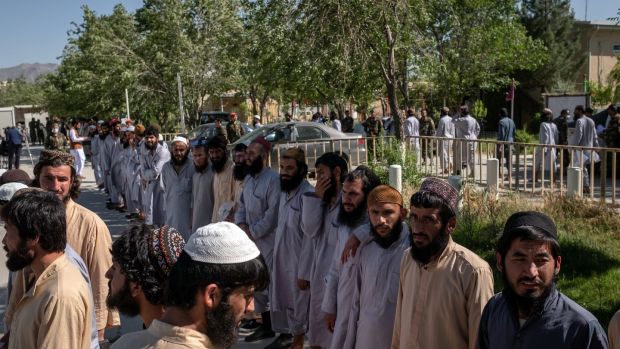 Taliban prisoners being released near Bagram Air Base in Afghanistan on May 26th, 2020, after a peace deal between the Taliban and the United States. Photograph: Jim Huylebroek/The New York Times