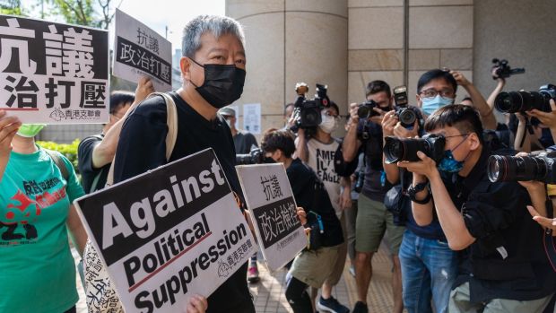 Pro-democracy activist and former lawmaker Lee Cheuk-yan: ‘We will still march on no matter what lies in the future. We believe in the people of Hong Kong, in our brothers and sisters, in our struggle.’ Photograph: Chan Long Hei/Bloomberg
