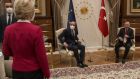 President of the European Commission Ursula von der Leyen was left without a chair as male counterparts sat down at a meeting with Turkish president Tayyip Erdogan. Photograph: AFP via Getty