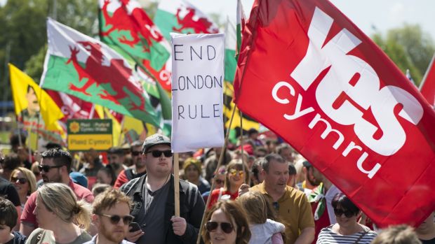 Thousands take part in the march for Welsh independence in Cardiff on May 11th, 2019. Photograph: Matthew Horwood/Getty Images