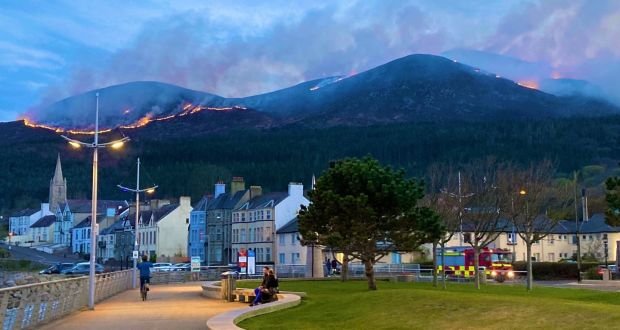 Huge gorse fire spreading across the Mourne Mountains in Co Down. Photograph: Patrick Corrigan/PA Wire