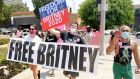 Protestors from the #FreeBritney movement outside a Los Angeles courthouse last August. The Battle for Britney: Fans, Cash and a Conservatorship airs Wednesday on BBC2. Photograph: Matt Winkelmeyer/Getty