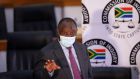 South African president Cyril Ramaphosa appears on behalf of the ruling party African National Congress (ANC) at the Zondo Commission of Inquiry in Johannesburg on Wednesday. Photograph: EPA/Kim Ludbrook / Pool