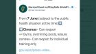 A Twitter screengrab showing a date of June 7th for the reopening of cinemas and other facilities.
