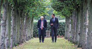 The then taoiseach, Leo Varadkar,  with British prime minister Boris Johnson at Thornton Manor Hotel in Cheshire in October 2019, ahead of private talks in a bid to break the Brexit deadlock. Photograph: PA Wire