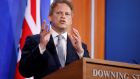 Britain’s transport secretary, Grant Shapps,  announces plans to allow travel to a ‘green list’ of destinations to enable summer holidays to go ahead. Photograph: Tolga Akmen-WPA Pool/Getty