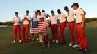  Members of the United States team celebrate victory over Great Britain and Ireland in the Walker Cup at Seminole Golf Club  in Juno Beach, Florida. Photograph: Cliff Hawkins/Getty Images