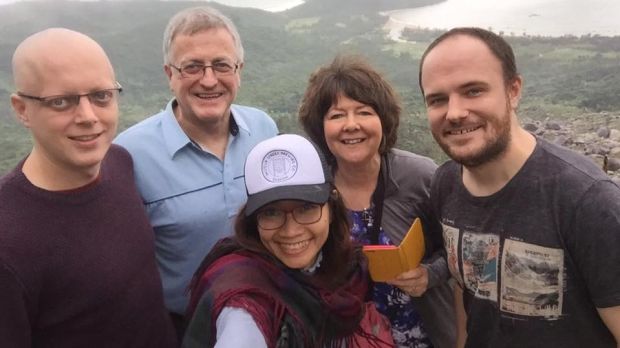Sean Boyle, his father Martin, friend Linh Phan, mother Margaret and younger brother Niall on the Hai Van Pass in 2018