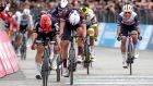 Australian rider Caleb Ewan of the Lotto Soudal team crosses the finish line to win the seventh stage of the 2021 Giro d’Italia. Photograph: EPA