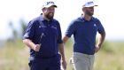 Shane Lowry and Dustin Johnson share a laugh during a practice round on Monday at Kiawah Island ahead of this week’s US PGA Championships. Photograph: Stacy Revere/Getty Images
