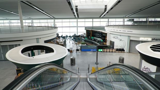 A near-deserted Dublin Airport