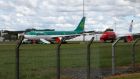 An idle Aer Lingus jet at Shannon Airport. Photograph:  Brendan Gleeson