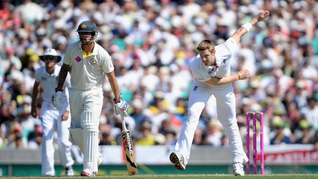 Boyd Rankin bowls for England against Australia in the fifth Test of the 2013/14 Ashes. Photograph: Gareth Copley/Getty