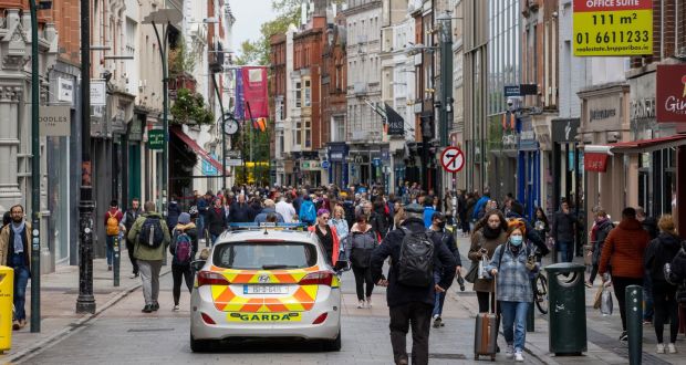 A busy Grafton Street on Sunday as shops reopen. Photograph: Tom Honan/The Irish Times.