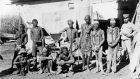 A solider probably belonging to the German troops supervising Namibian war prisoners in a photograph taken  during the 1904-1908 war of Germany against Herero and Nama. Photograph: National Archives of Namibia/AFP via Getty Images