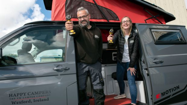 Brian and Nora Lacey of Happy Campers: the Wexford-based business converts commercial Volkswagen vans into bespoke campervans . Photograph: Maura Hickey