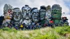 Mount Trashmore: G7 leaders in the form of recycled waste on a beach  in Cornwall ahead of the big summit. Photograph: Ben Birchall/PA Wire 