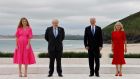 British prime minister Boris Johnson and his wife, Carrie Johnson with US president Joe Biden and his wife, US first lady Jill Biden at the G7 summit in Carbis Bay, Cornwall on Friday. Photograph:  Ludovic Marin/AFP via Getty Images