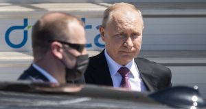 Russian president Vladimir Putin arrives at Geneva Airport Cointrin, for a US-Russia summit in Geneva, Switzerland, on Wednesday. Photograph: EPA