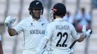  Ross Taylor  and New Zealand captain Kane Williamson celebrate victory on the final day of the ICC World Test Championship Final against  India at the Ageas Bowl in Southampton. Photograph:  Glyn Kirk/AFP via Getty Images