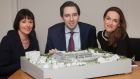 Former health minster Simon Harris with chief operating officer for St Vincent’s Kay Connolly and former master of the hospital Dr Rhona Mahony looking at a model of the new hospital in 2017. Photograph: Collins