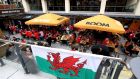 Wales fans watching the  Euro 2020 group  match between Italy and Wales at a bar  in Cardiff.  Photograph: Bradley Collyer/PA Wire