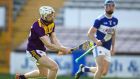 Wexford’s David Dunne scores a goal during the Leinster SHC quarter-final against Laois at  UPMC Nowlan Park in  Kilkenny. Photograph: Tommy Dickson/Inpho