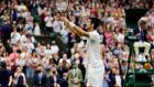Novak Djokovic  celebrates winning his match against Jack Draper in the first round at Wimbledon. Photograph: Neil Hall/EPA