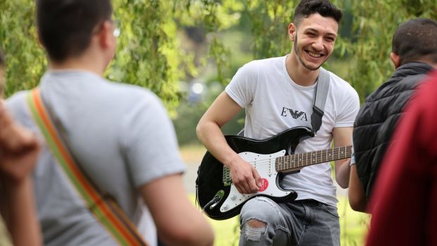 Mark Krosean takes part in a musical project that’s been fostered by both Longford Youth Service and the national music education programme Music Generation. Photograph: Dara Mac Dónaill