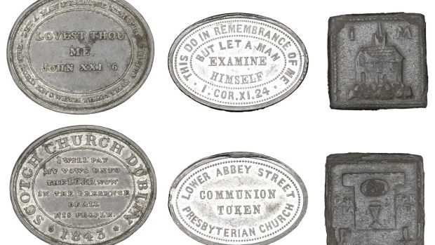 Communion tokens from Dublin will be offered for sale at a Dix Noonan Webb sale on July 6th and 7th in Mayfair £150-£200 ( €174- €232)