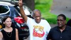 Bill Cosby outside his home on Wednesday after Pennsylvania’s highest court overturned his sex assault conviction. Photograph: Matt Slocum/AP