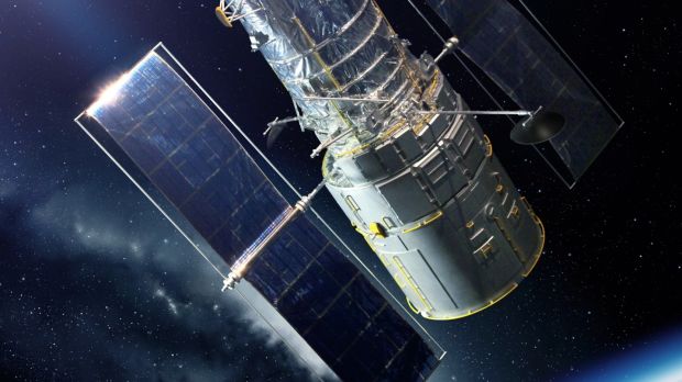 The Hubble telescope in orbit around the Earth