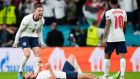 Jordan Henderson, Harry Kane and Raheem Sterling celebrate England’s victory over Denmark in the Euro 2020 semi-final after extra time. Photograph: Frank Augstein/Getty Images