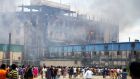 The fire at the Hashem Foods factory in Rupgonj, Bangladesh. Photograph: Monirul Alam/EPA