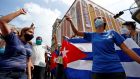 People attend a pro-government rally in Havana, Cuba, on Sunday. Anti-government protests have taken place over food shortages, high prices and other grievances. Photograph: EPA/Ernesto Mastrascusa