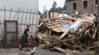 A resident piles up destroyed belongings on Saturday  after  floods caused major damage in Schuld near Bad Neuenahr-Ahrweiler, western Germany. Photograph: Christof Stache/AFP/Getty