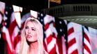 A screen shows Ivanka Trump addressing the Republican National Convention, outside the White House,  August  2020. Photograph: Anna Moneymaker/The New York Times