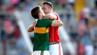 Cork’s Paul Kerrigan clashes with Gavin White of Kerry during the 2018 Munster SFC Final at  Páirc Uí Chaoimh. Photograph: Ryan Byrne/Inpho