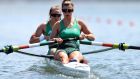 Aileen Crowley  and Monika Dukarska  compete during the women’s pair repechage at Sea Forest Waterway on Sunday. Photograph: Naomi Baker/Getty Images