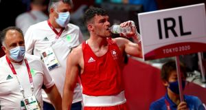 Emmet Brennan after his narrow loss to the world’s number two: took out credit union loans to support himself, worked a part-time job and, dogged by injury, managed to qualify for the Olympics in June. Photograph: James Crombie/INPHO