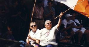Chris Morrissey and Bridget Coll In 1999, when they were chosen as the grand marshals for Vancouver Pride in recognition of their advocacy. Courtesy of Chris Morrissey