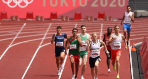 Mark English trails during his 800m heat in Tokyo - the Irish runner finished fourth. Photograph: Christian Petersen/Getty
