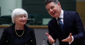 US treasury secretary Janet Yellen and Minister for Finance Paschal Donohoe had one-to-one meetings in the context of the proposed tax deal last month.  Photograph: Stephanie Lecocq/EPA 