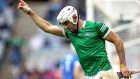 Limerick’s Aaron Gillane celebrates scoring a goal during the All-Ireland hurling semi-final against Waterford at Croke Park. Photograph: Laszlo Geczo/Inpho