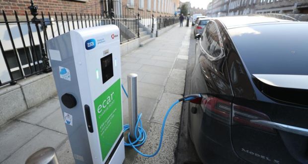 An electric vehicle charging point in Dublin city centre. Photograph: Nick Bradshaw/The Irish Times