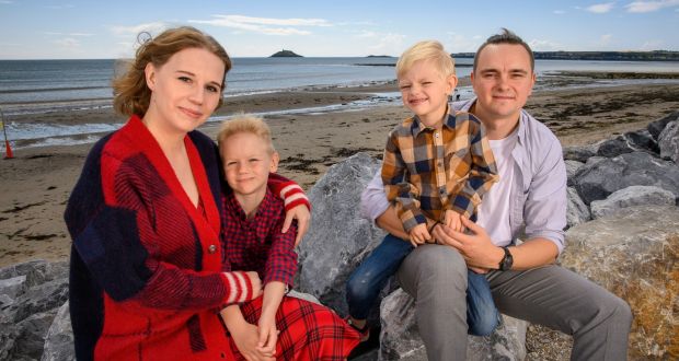 Anna and Igor Meleshchenko, who moved to Ireland from Moscow in 2020, with their sons Mike (7) and Alex (4) at Garryvoe, Co  Cork. Photograph:  Daragh McSweeney/Provision