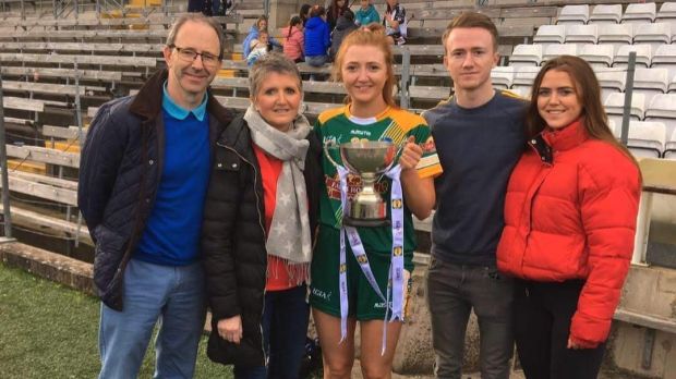 The Leahy family at St Tiernach’s Park in Clones after Meath’s win in the Lidl National Football League Division 3 final in 2019. Pictured (from left: John, Dorothy, Aoibheann, Patrick and Ailbhe.