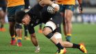 Ardie Savea runs with the ball during the second Bledisloe Cup match between New Zealand and Australia at Eden Park. Photograph: Getty Images