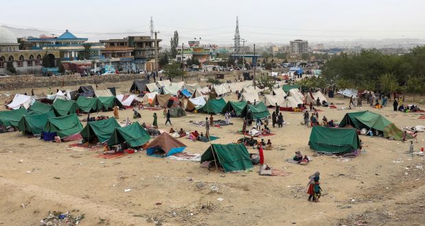 Internally displaced families from northern provinces, who fled from their homes, take shelter in a public park in Kabul. Photograph: Hedayatullah Amid/EPA
